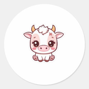 Kawaii-Babykuh-Aufkleber – Süße Pastell-Chibi-Kuh Runder Aufkleber