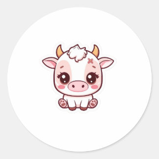 Kawaii-Babykuh-Aufkleber – Süße Pastell-Chibi-Kuh  Runder Aufkleber