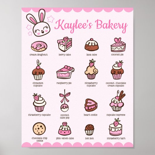 Kawaii Bakery Menü mit Ihrem Namen Poster (Vorne)