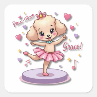 Kawaii Ballet Poodle mit einem kühnen Tutu Quadratischer Aufkleber