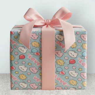 Kawaii Ballons Bunny Kirschblüten Muster Geschenkpapier