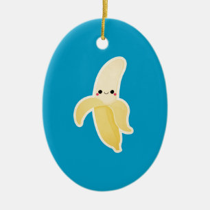 Kawaii Banane auf Blau Keramikornament