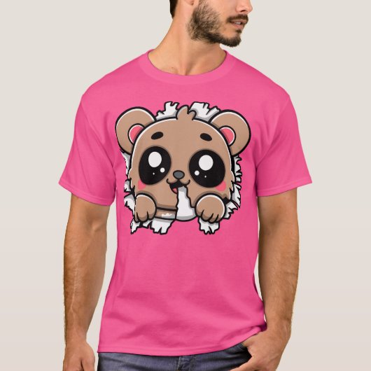 Kawaii-Bär kaut durch T-Shirt (Vorderseite)