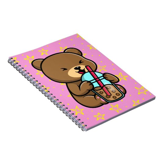 Kawaii Bär mit Boba Tee Notebook Notizblock (Rechte Seite)