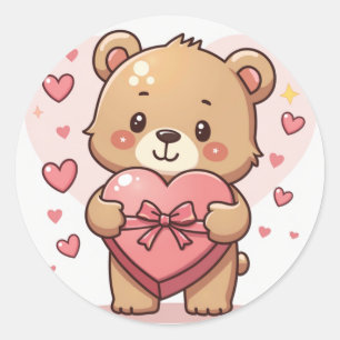 Kawaii Bär mit Herz-Schokolade Box Runder Aufkleber