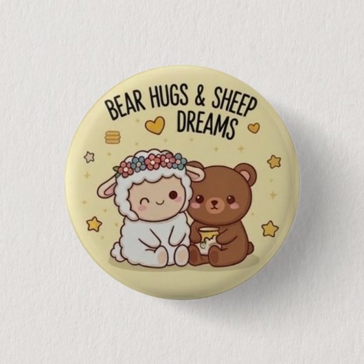Kawaii-Bär und Schaf beste Freunde Süßer Pin-Butto Button (Vorderseite)