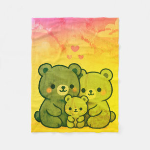 Kawaii Bärenfamilie in Sunset Gradient Fleecedecke