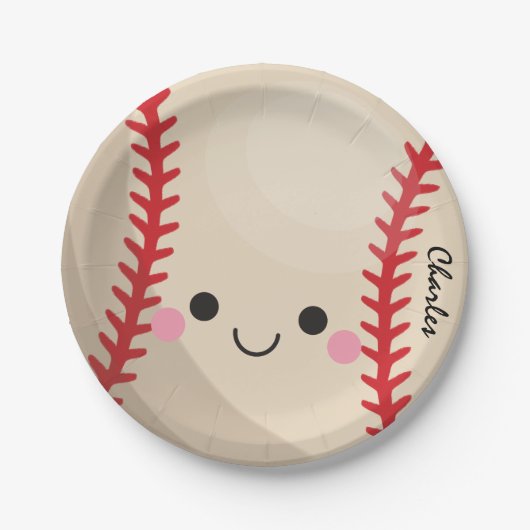 Kawaii Baseball Softball Kids Personalisiert Sport Pappteller (Vorderseite)