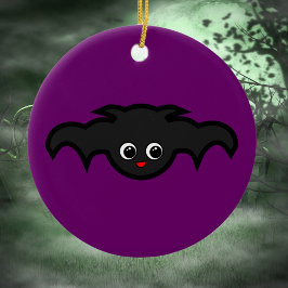 Kawaii Bat in Schwarz und Lila Keramik Ornament