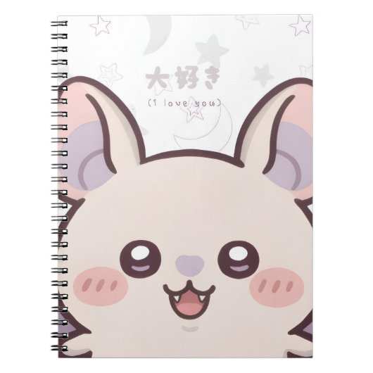 Kawaii Bat Pastel Notebook - "Daisuki" Notizblock (Vorderseite)