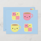 Kawaii Battenberg Kuchen & Cup of Tea Postkarte (Vorne/Hinten)