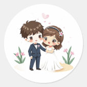 Kawaii Beach Wedding Couple - Chibi Sticker (Vorderseite)
