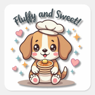 Kawaii Beagle Koch mit Pancakes Quadratischer Aufkleber