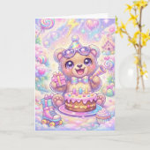 Kawaii Bear Birthday Pastel Rainbow Roller Skate Karte (Gelbe Blume)