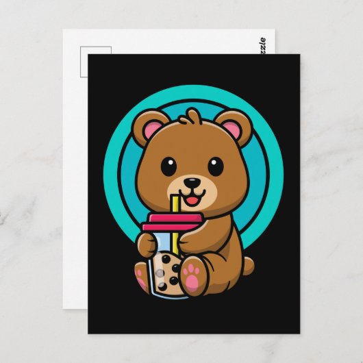 Kawaii Bear Drinking Bubble Tee Lover Postkarte (Vorne/Hinten)