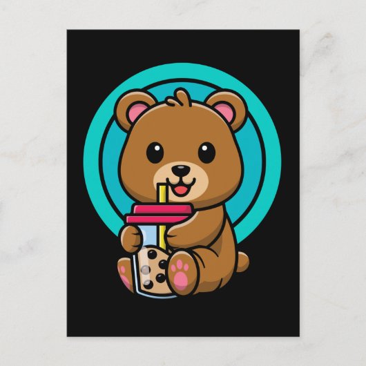 Kawaii Bear Drinking Bubble Tee Lover Postkarte (Vorderseite)
