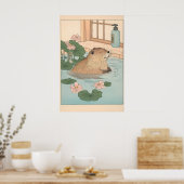 Kawaii Beaver Ukiyo-e Print Funny Bathroom Japandi Poster (Küche)