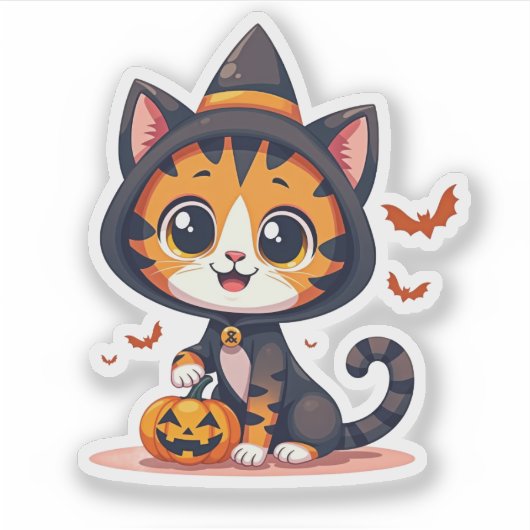 Kawaii Bengalisch Kitten - Halloween Chibi Style Aufkleber (Vorderseite)