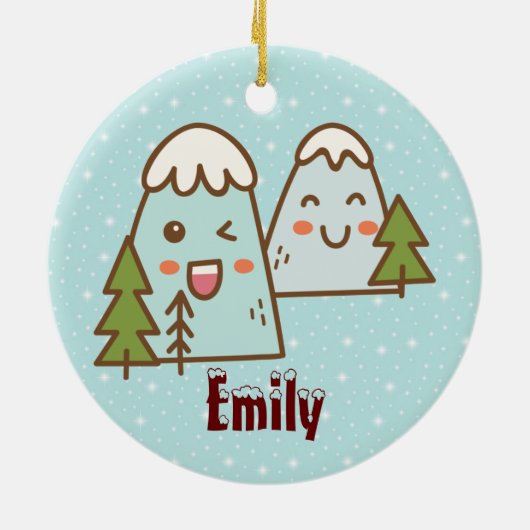 Kawaii-Berge im Schnee Keramik Ornament (Hinten)