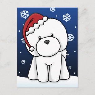 Kawaii Bichon Frise Christmas Postcard Feiertagspostkarte