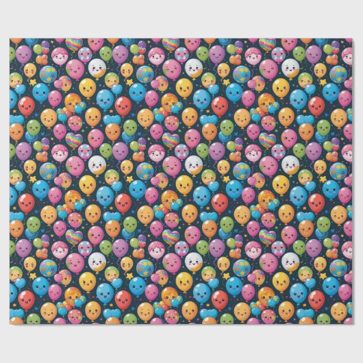 Kawaii Birthday Balloon Pattern Geschenkpapier (Flach)