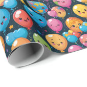 Kawaii Birthday Balloon Pattern Geschenkpapier (Rolleneckpunkt)