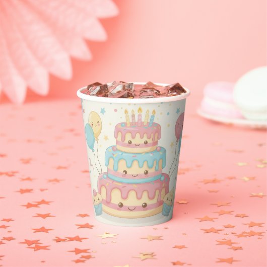 Kawaii Birthday - Cute Cake and Cupcakes Pappbecher (Insitu)