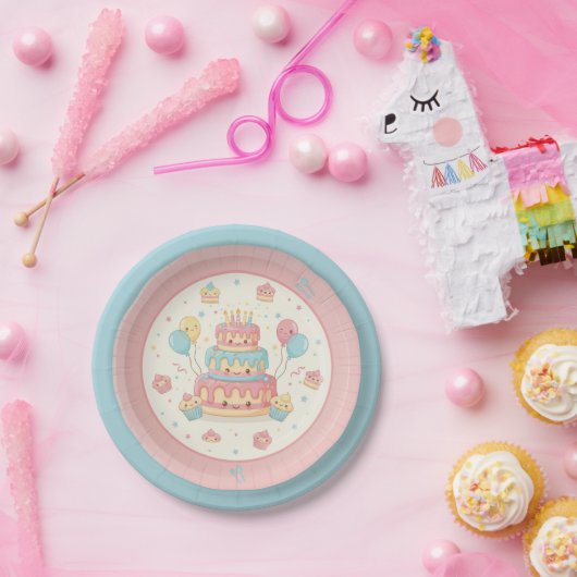 Kawaii Birthday - Cute Cake and Cupcakes Pappteller (Party)