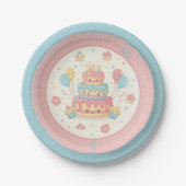 Kawaii Birthday - Cute Cake and Cupcakes Pappteller (Vorderseite)