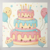 Kawaii Birthday - Cute Cake and Cupcakes Poster (Vorne)