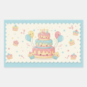 Kawaii Birthday - Cute Cake and Cupcakes Rechteckiger Aufkleber (Vorderseite)