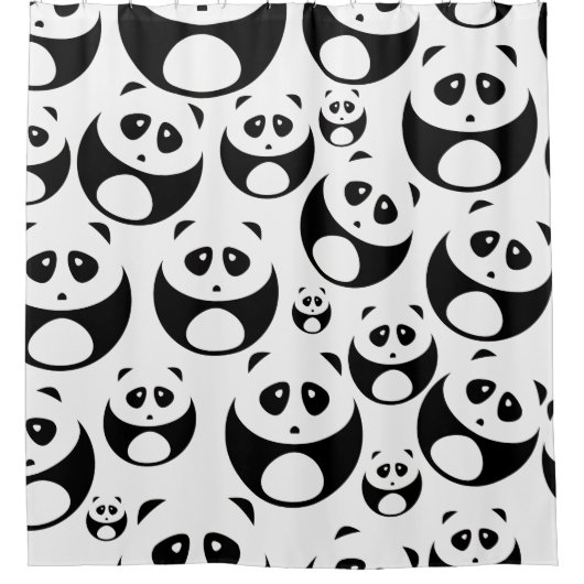 Kawaii Black and White Panda Muster Duschvorhang (Vorderseite)