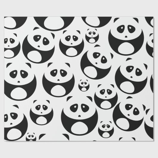 Kawaii Black and White Panda Muster Geschenkpapier (Flach)