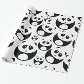 Kawaii Black and White Panda Muster Geschenkpapier (Ungerollt)