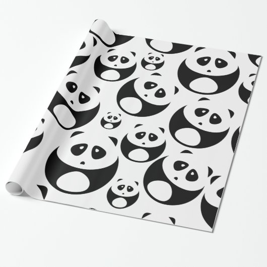 Kawaii Black and White Panda Muster Geschenkpapier (Ungerollt)