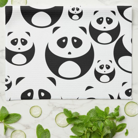 Kawaii Black and White Panda Muster Geschirrtuch (Gefaltet)