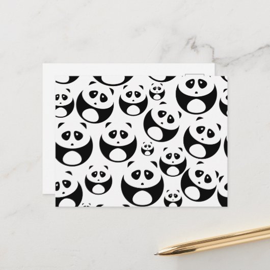 Kawaii Black and White Panda Muster Postkarte (Vorderseite/Rückseite Beispiel)