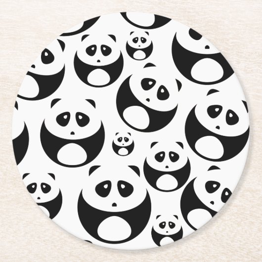 Kawaii Black and White Panda Muster Runder Pappuntersetzer (Vorderseite)