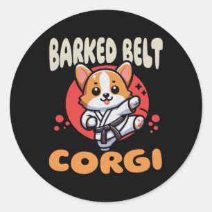 Kawaii Black Belt Corgi Dog Karate Kick Rackelt Runder Aufkleber