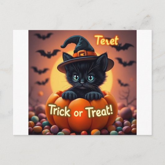 Kawaii Black Cat Halloween Postcard Feiertagspostkarte (Vorderseite)
