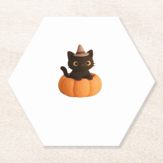 Kawaii Black Cat in Pumpkin Niedlich Felt Hallowee Untersetzer (Vorderseite)