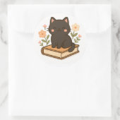 Kawaii Black Cat on Book – Cozy Sticker (Tasche)