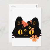 Kawaii Black Cat Peekaboo Art with Bow Postkarte (Vorne/Hinten)