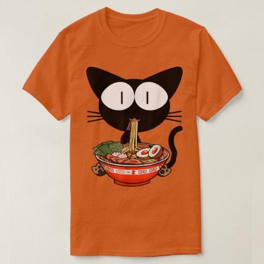 Kawaii Black Cat Ramen Bowl Anime japanische Noodl T-Shirt (Design vorne)