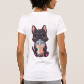 Kawaii Black Cat Sipping Boba Tea - Cute Anime T-Shirt (Rückseite)