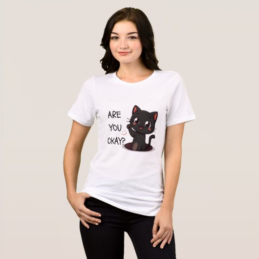 Kawaii Black Cat T-Shirt Tri-Blend Shirt (Vorderseite voll)