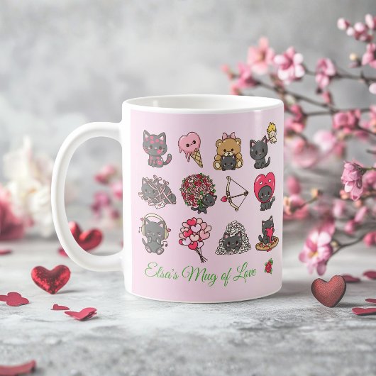 Kawaii Black Cat Valentine Mug – Purrfect Love Kaffeetasse