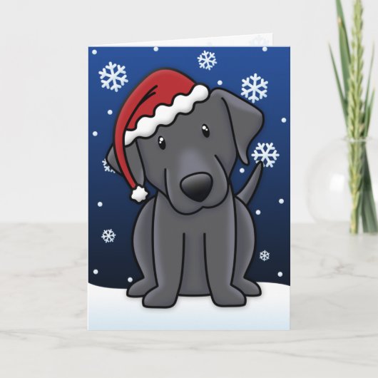 Kawaii Black Lab Weihnachtskarte Feiertagskarte (Vorderseite)
