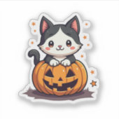 Kawaii Black & White Kitten - Halloween Chibi Aufkleber (Vorderseite)