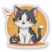 Kawaii Black & White Kitten - Halloween Chibi Aufkleber (Vorderseite)